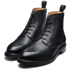 NPS Solovair Black Grain-Calf 6 Eye Derby Brogue Boot- Logger Boots|Derby Boots