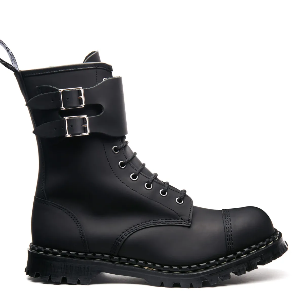 NPS Solovair Black Greasy 10 Eye Steel Toe Capped Zip Twin Strap Derby Boot-Women Zip Boots|Steel Toe Boots