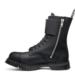 NPS Solovair Black Greasy 10 Eye Steel Toe Capped Zip Twin Strap Derby Boot-Women Zip Boots|Steel Toe Boots