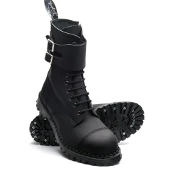 NPS Solovair Black Greasy 10 Eye Steel Toe Capped Zip Twin Strap Derby Boot-Women Zip Boots|Steel Toe Boots