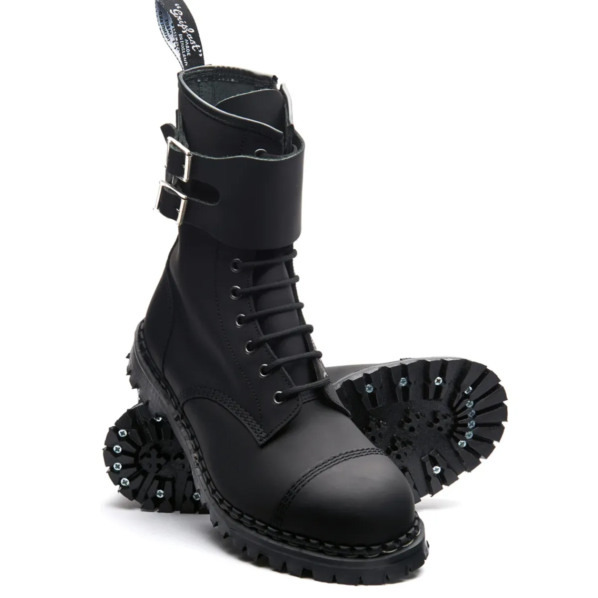 NPS Solovair Black Greasy 10 Eye Steel Toe Capped Zip Twin Strap Derby Boot-Women Zip Boots|Steel Toe Boots