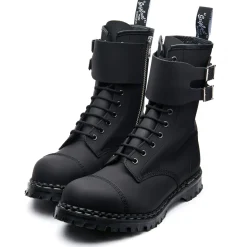 NPS Solovair Black Greasy 10 Eye Steel Toe Capped Zip Twin Strap Derby Boot-Women Zip Boots|Steel Toe Boots