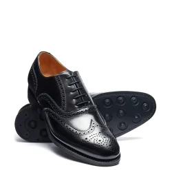 NPS Solovair Black Hi-Shine 5 Eye Oxford Brogue Shoe- Oxford Shoes|Logger Boots