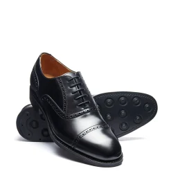 NPS Solovair Black Hi-Shine 5 Eye Oxford Semi-Brogue Shoe- Oxford Shoes|Logger Boots