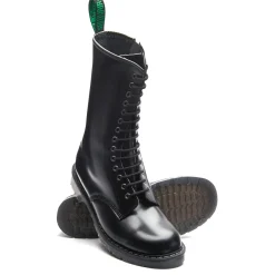 NPS Solovair Black Hi-Shine 14 Eye Zip Derby Boot-Women Zip Boots|Derby Boots