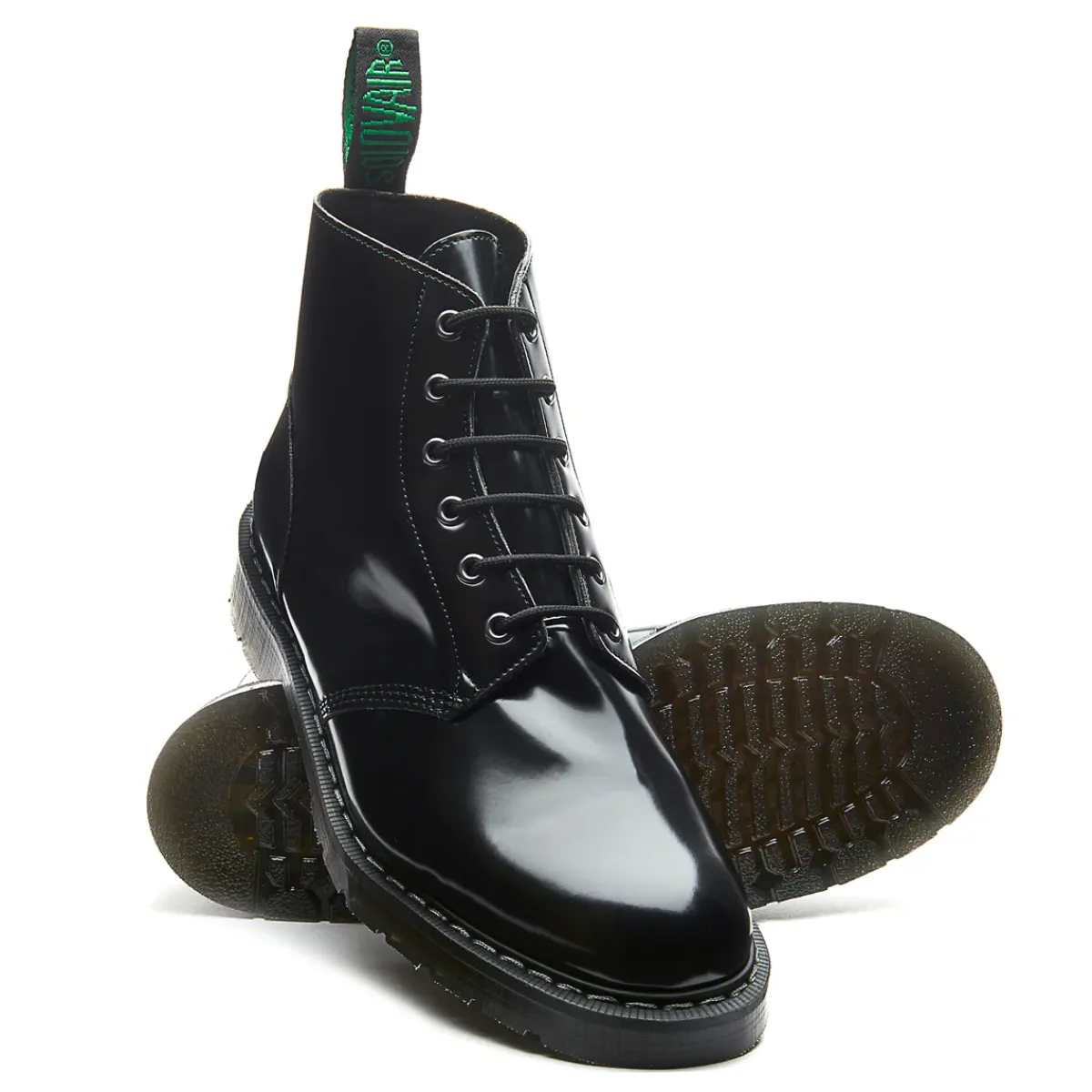 NPS Solovair Black Hi-Shine Vegan 6 Eye Astronaut Boot-Women Derby Boots|Astronaut Boots