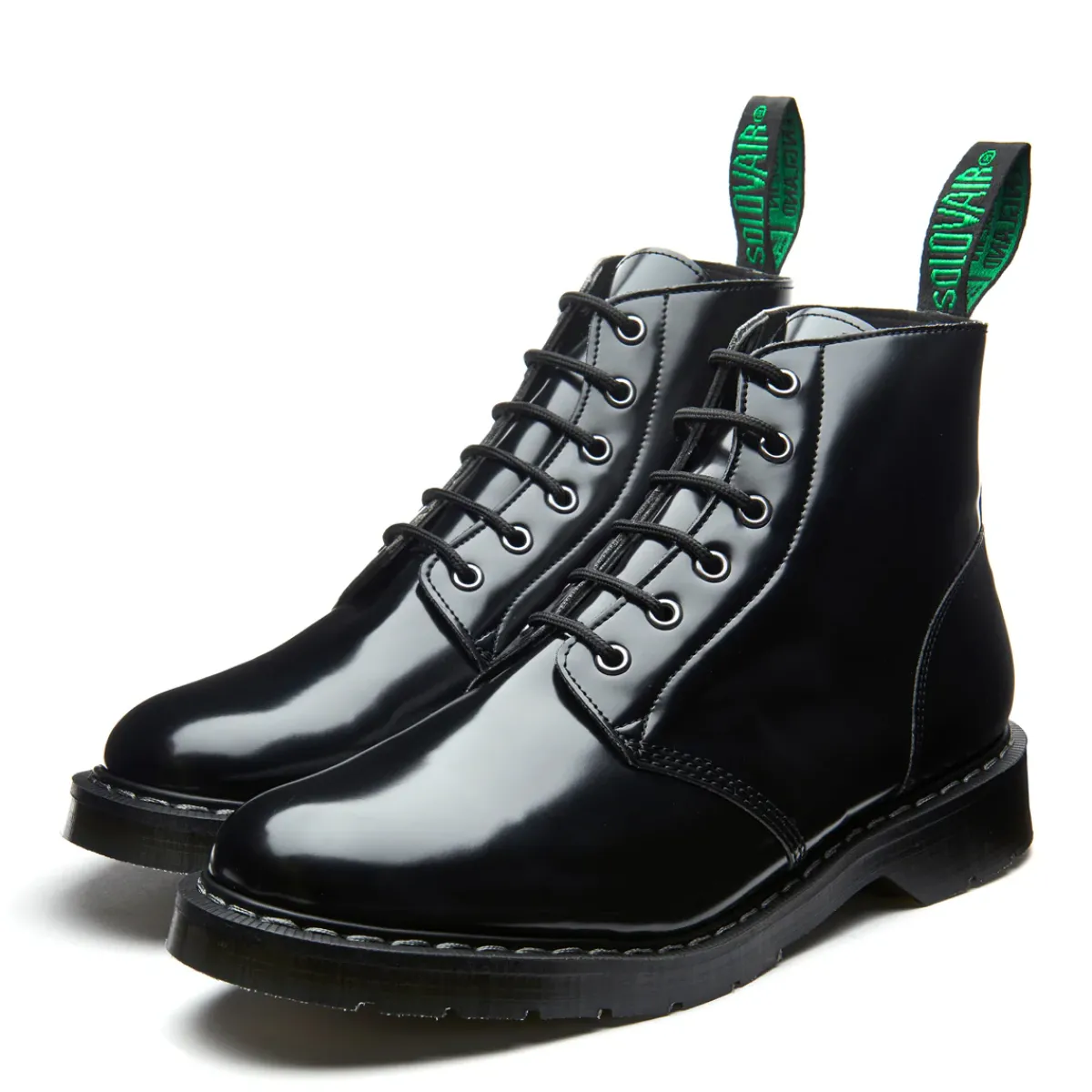 NPS Solovair Black Hi-Shine Vegan 6 Eye Astronaut Boot-Women Derby Boots|Astronaut Boots