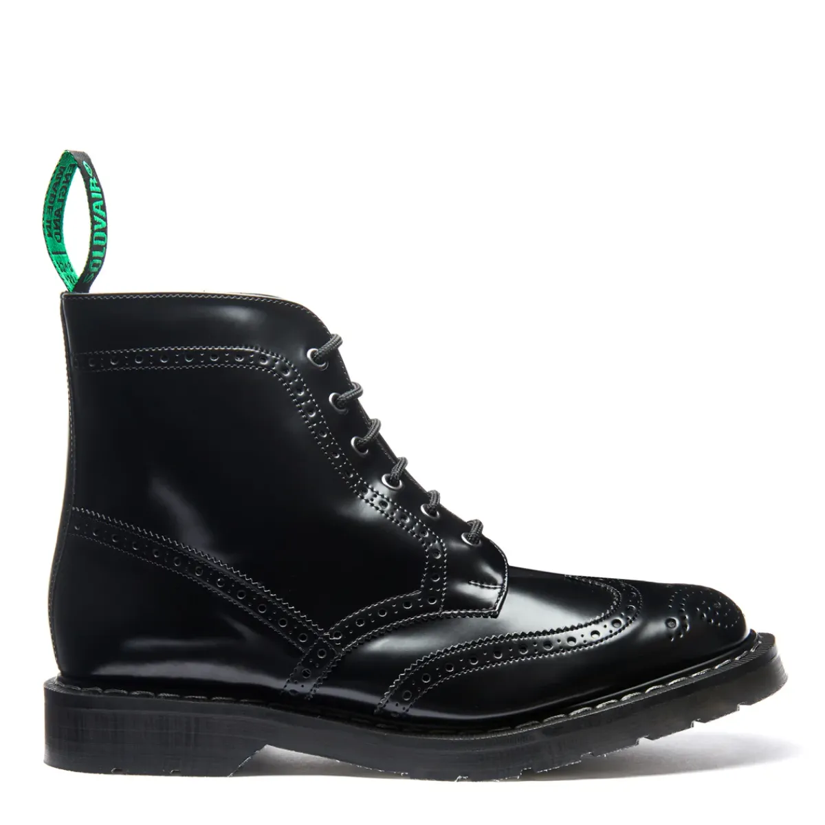 NPS Solovair Black Hi-Shine Vegan 6 Eye Derby Brogue Boot-Women Derby Boots|Brogue Boots