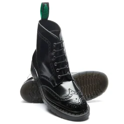 NPS Solovair Black Hi-Shine Vegan 6 Eye Derby Brogue Boot-Women Derby Boots|Brogue Boots