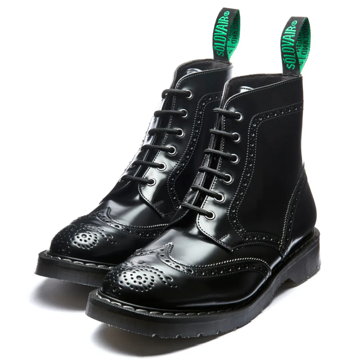 NPS Solovair Black Hi-Shine Vegan 6 Eye Derby Brogue Boot-Women Derby Boots|Brogue Boots
