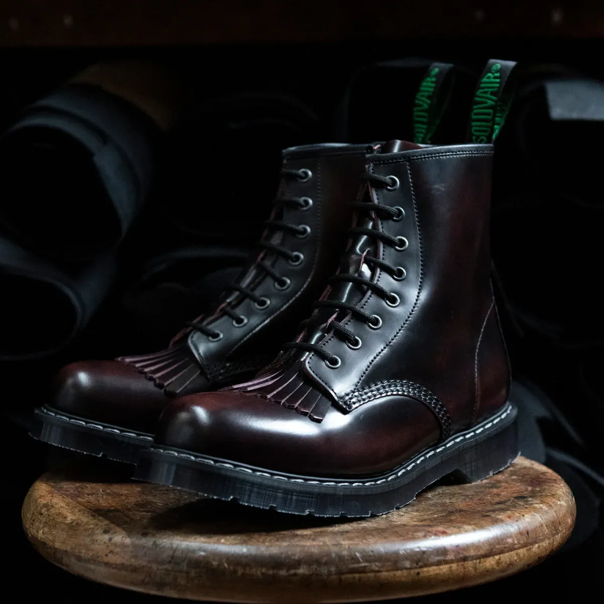 NPS Solovair Burgundy Rub-Off 8 Eye Derby Boot & Boot Kiltie- Bundles|Logger Boots