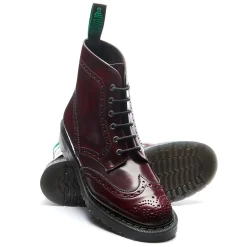 NPS Solovair Cherry Red Rub Off Vegan 6 Eye Derby Brogue Boot-Women Derby Boots|Vegan Boots