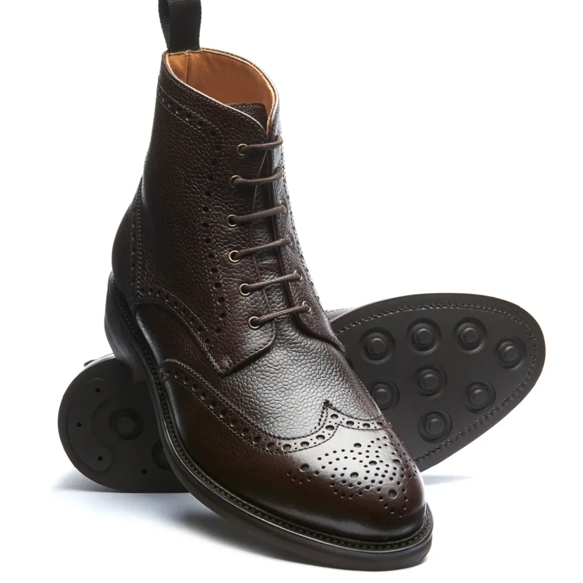 NPS Solovair Walnut Brown Grain-Calf 6 Eye Derby Brogue Boot- Derby Boots|Brogue Boots